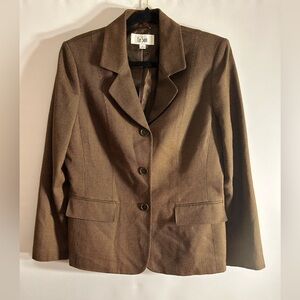 VINTAGE LE SUIT BROWN TWEED LIKE PATTERN SINGLE BREASTED LINED BLAZER SIZE 12